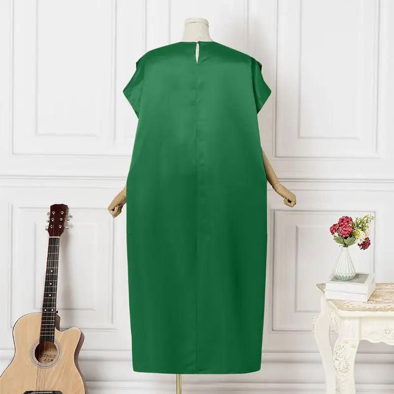 VONDA Oversize Women Maxi Dress Elegant Short Sleeve Ruffled Satin Silk Party Sundress 2024 Casual Loose Solid Color Summer Robe