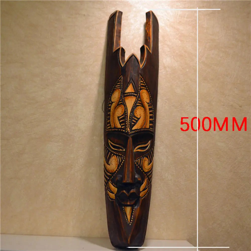 50cm H Southeast Asian Style Wall Hanging Pendant Thai Wood Carving African Face Mask Creative Retro Home Bar Hotel Decoration