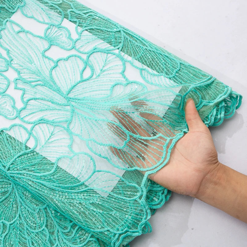 African Milk Silk Mesh Lace with Sequins 2025 French Net Lace Fabric Sewing Embroidered Lace Tulle Nigerian Women Wedding Dress