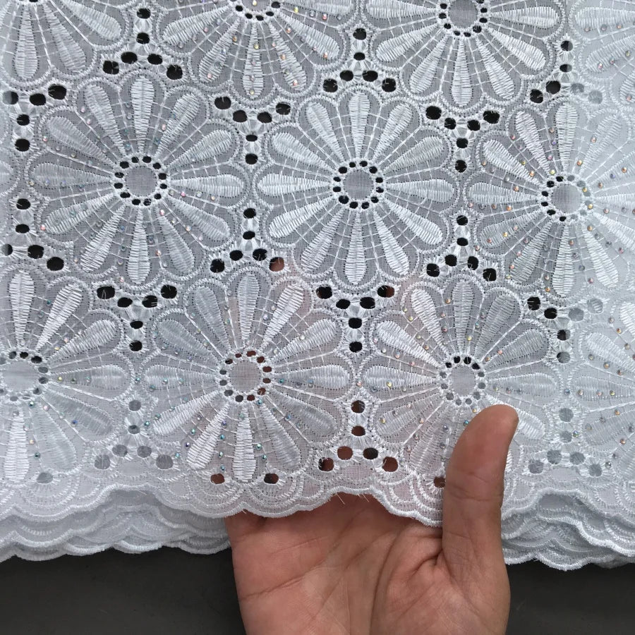 Nigerian Swiss Voile Cotton Fabric Lace African Lace Fabric with Stones Evening Party Dresses For Women High Quality2.5yards4200