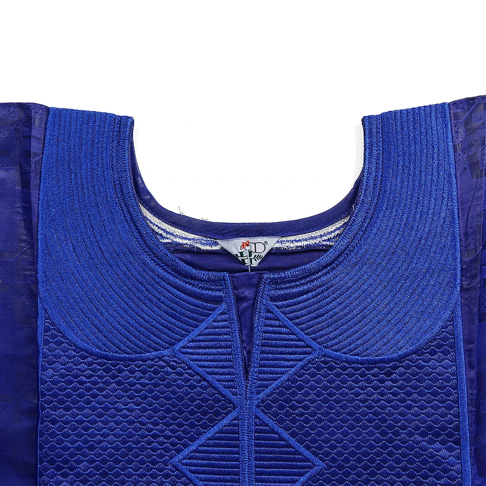 H&D African Clothing Traditional 3PCS African Outfit For Man Blue Bazin Riche Agbada Embroidered Wedding Party Robe Plus Size