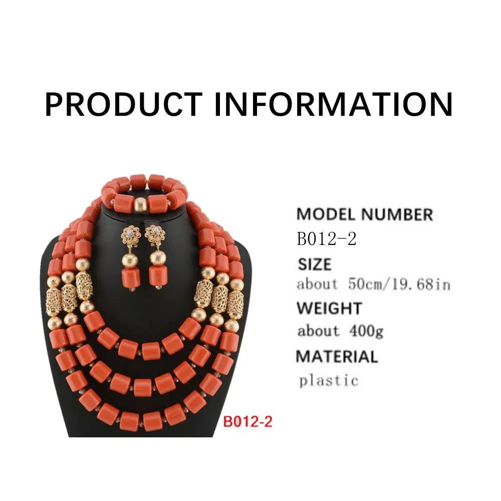 African Beads Wedding Necklace Set Artificial Coral Beads Jewelry Set Wholesale Nigeria Bride Wedding
