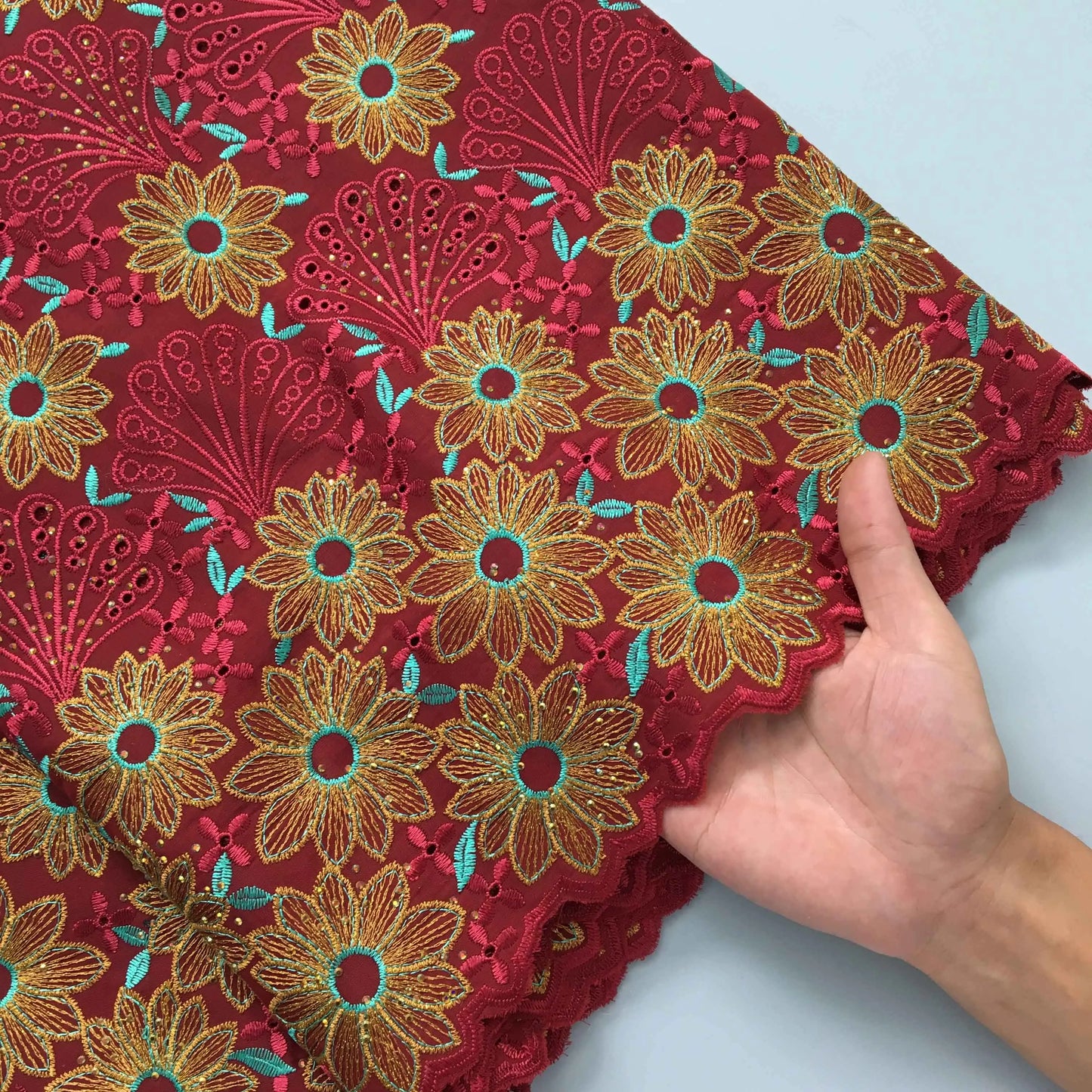 2024 African Cotton Lace Fabric High Quality Nigerian Stones Cotton Lace Fabric Swiss Voile Lace For Women Wedding Dress TY3806