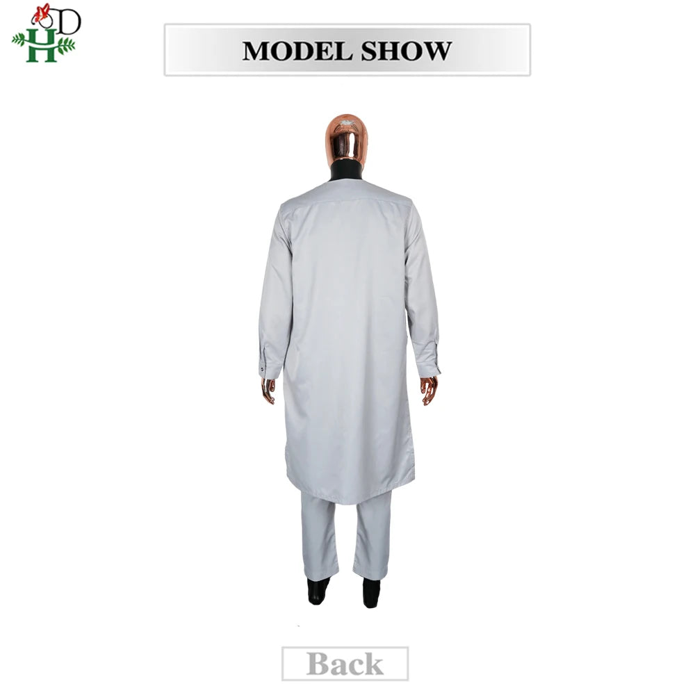 H&D African Agbada Robe Men 2 Pieces Set Embroidery Dashiki Shirt Africa Clothes Long Sleeve Cover Tops Pants Suit Robes Outfit