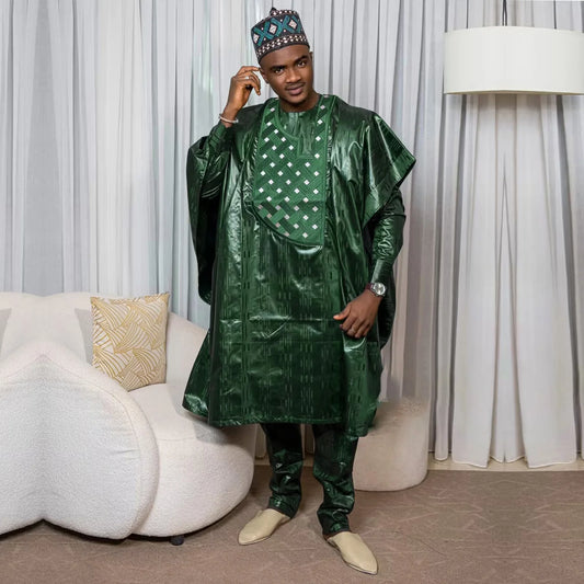 African Dresses For Men Bazin Riche Embroidery Design Dress Man Top With Pants