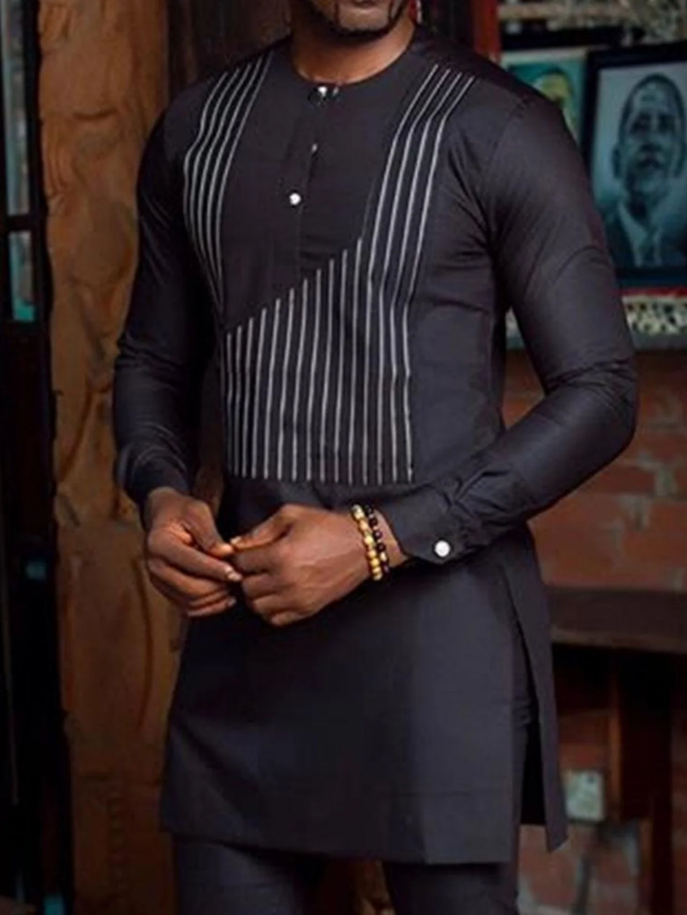 New Men's Tenos Wedding 2-Piece Suit Waist Pants Shirt Solid Color Panel Long Sleeve Party African Ethnic Style Clothing (M-4XL)