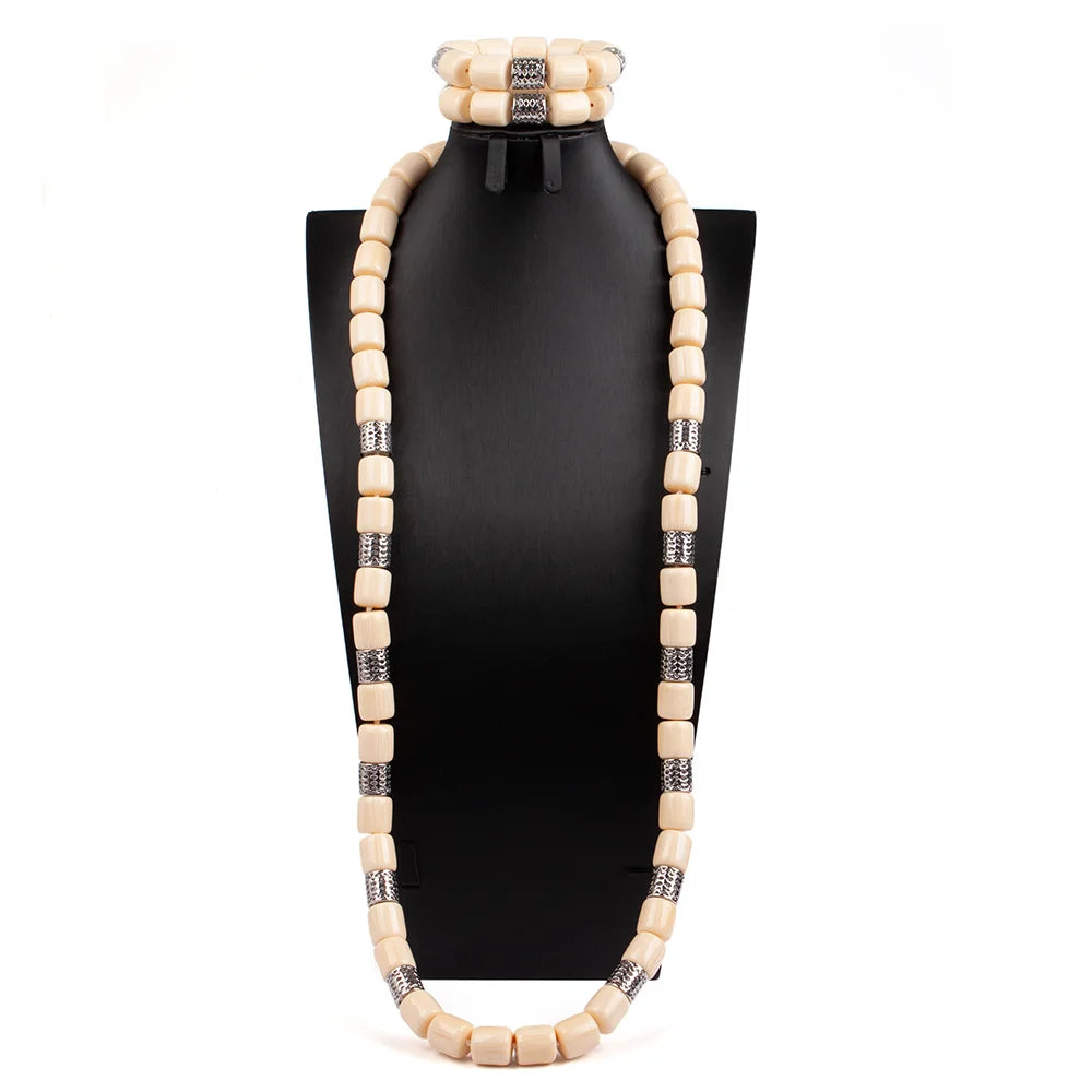 Long Fashion Wedding Beads Necklace White Artificial Coral Bridal Jewelry Sets African Beads Jewelry Set  ABK261