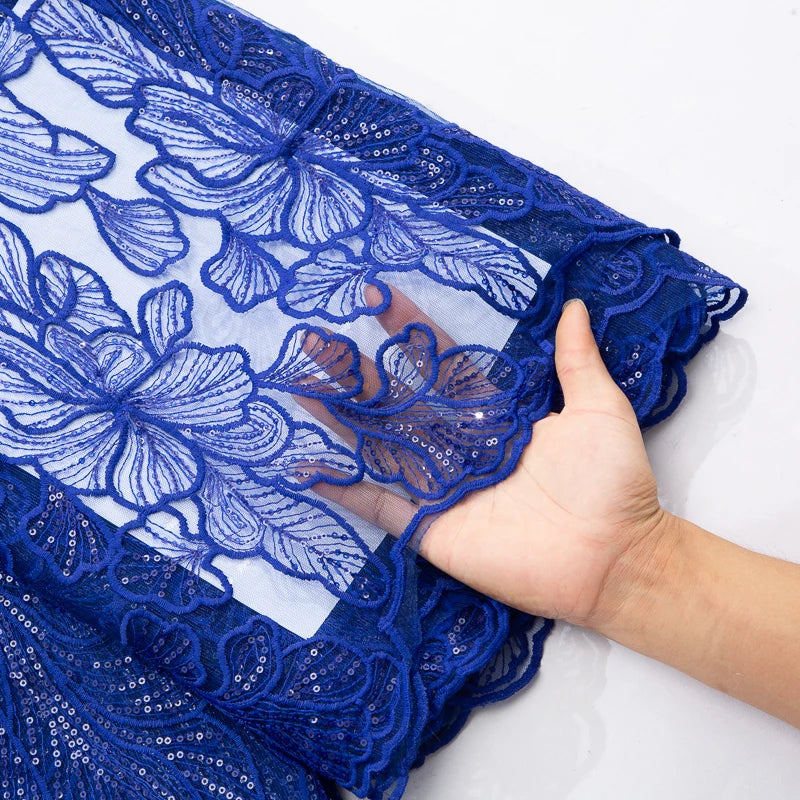 African Milk Silk Mesh Lace with Sequins 2025 French Net Lace Fabric Sewing Embroidered Lace Tulle Nigerian Women Wedding Dress