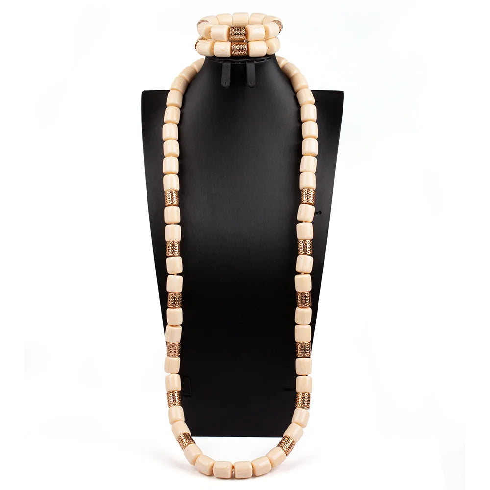 Long Fashion Wedding Beads Necklace White Artificial Coral Bridal Jewelry Sets African Beads Jewelry Set  ABK261