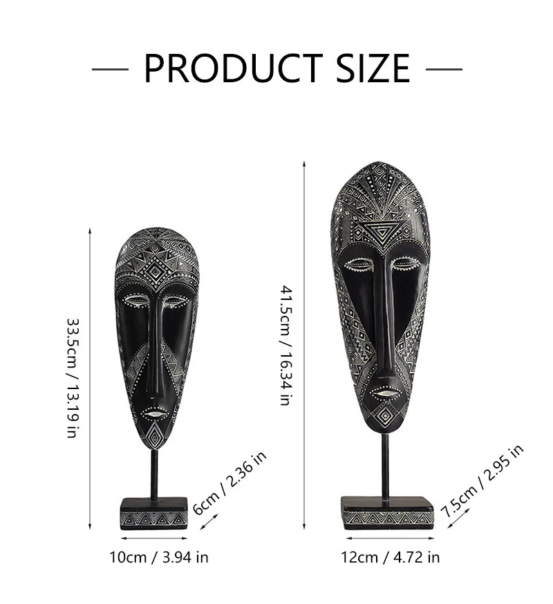 African Style Face Mask Ornament Sculpture Decoration Resin Arts And Crafts Originality Pattern Carving Retro With Base For Home