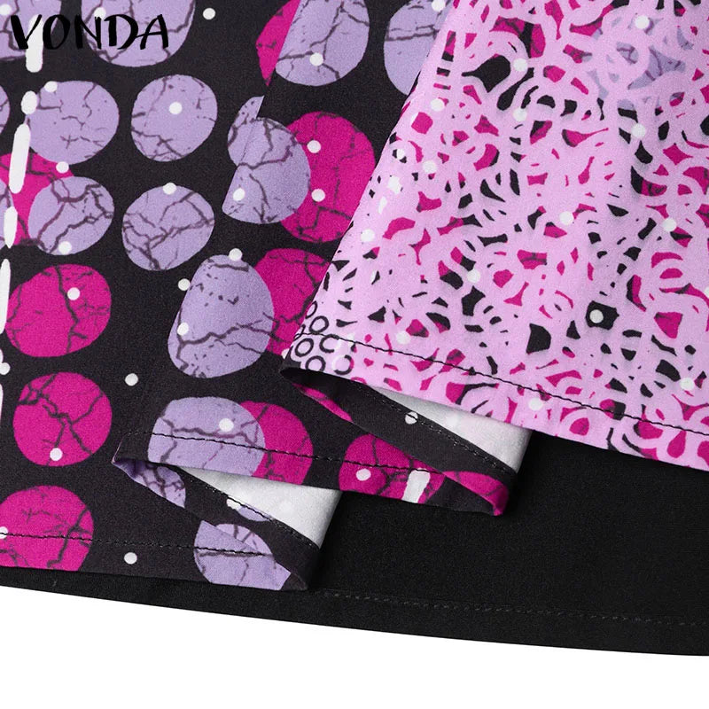 Plus Size VONDA Women Party Dress 2024 Bohemian Printing Sundress Casual Loose 3/4 Sleeve Robe Vintage Bat-wing Sleeve Vestidos