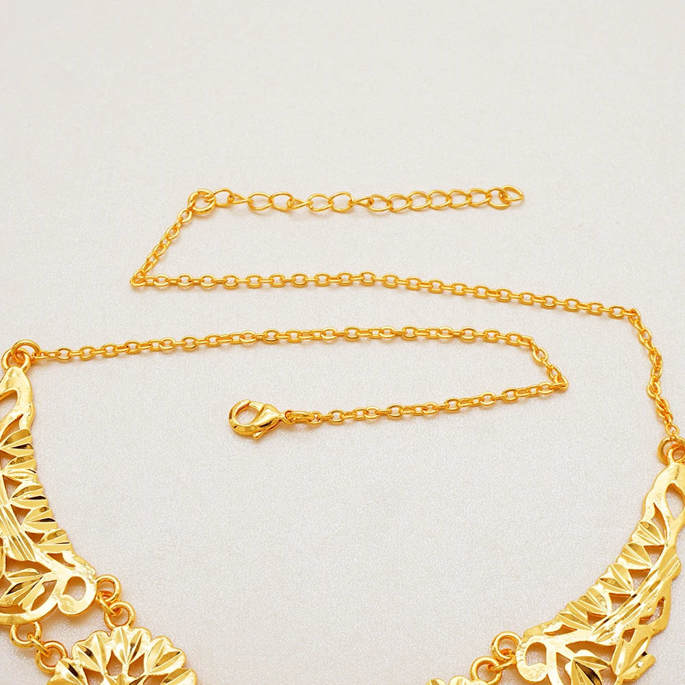 Luxury Indian Jewellery Earrings Necklace Jewelry Sets For Women Dubai Gold Color African Arabic Wedding Bridal  Party Gifts