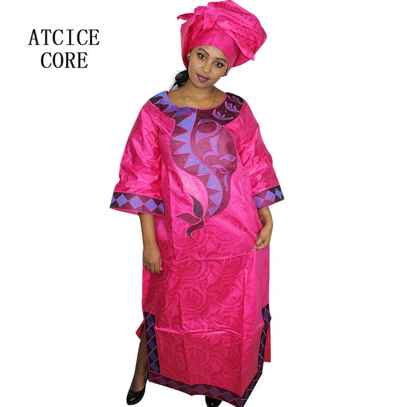African Attire For Women Bazin Riche Embroidery Plus Size Elegant Party Church Dress