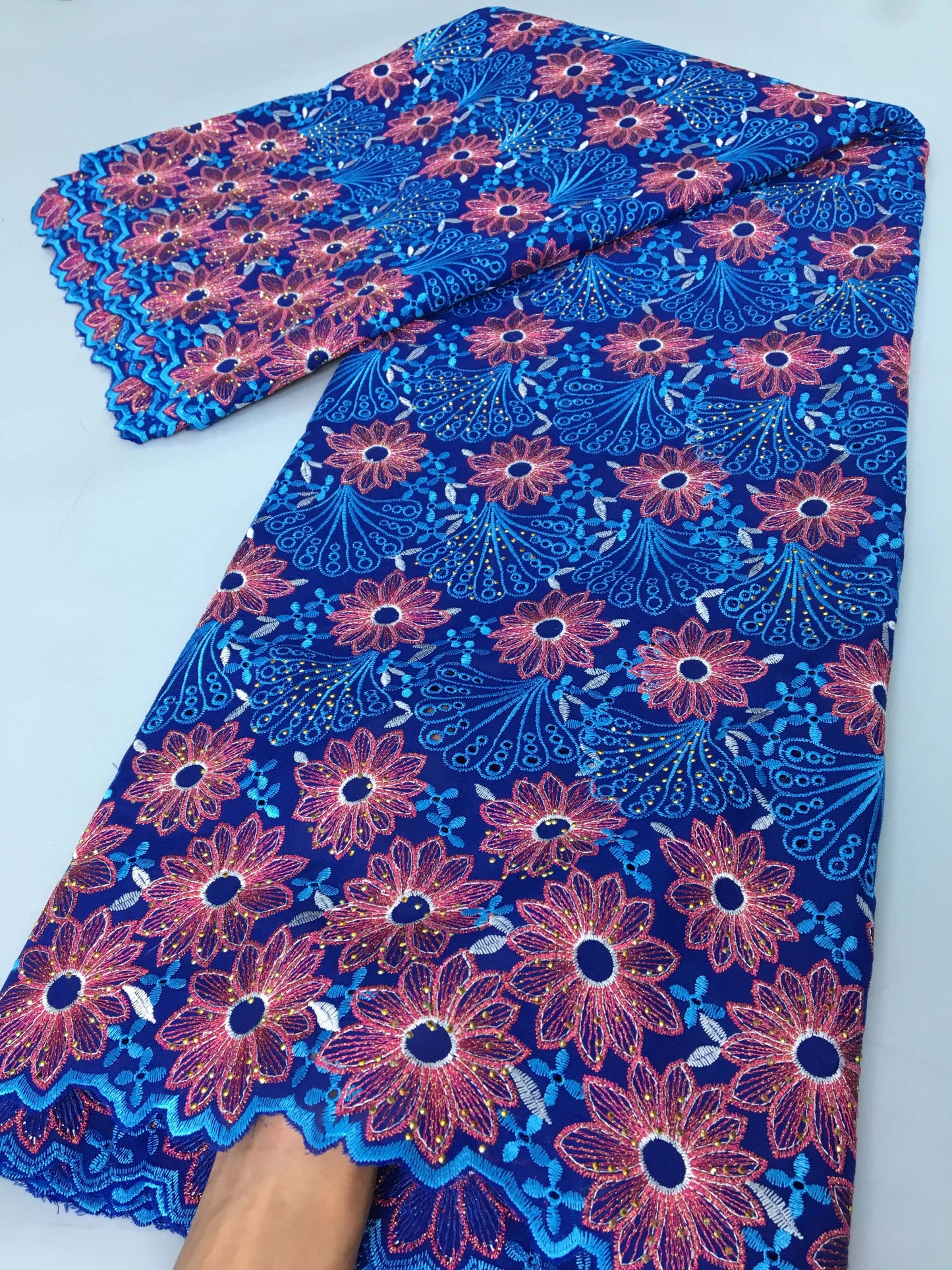 2024 African Cotton Lace Fabric High Quality Nigerian Stones Cotton Lace Fabric Swiss Voile Lace For Women Wedding Dress TY3806