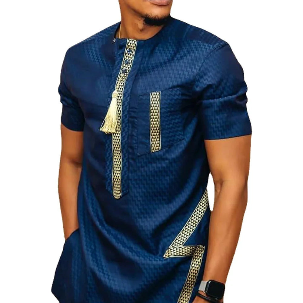 2025 Men's Summer African T-Shirt Fashion Neck Print Short Sleeve Tee Africa Dashiki Simple Casual National Style T-Shirt Male