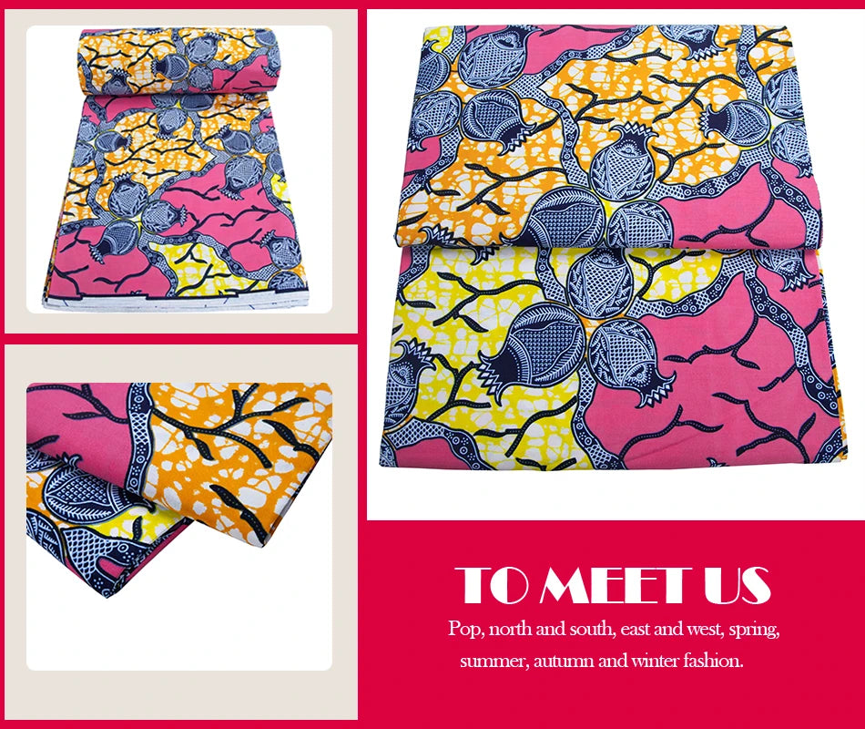 African Wax Fabric 100% Cotton Nigeria Ankara Wax Fabric Block Prints Batik Pagne Soft Sewing Fabric