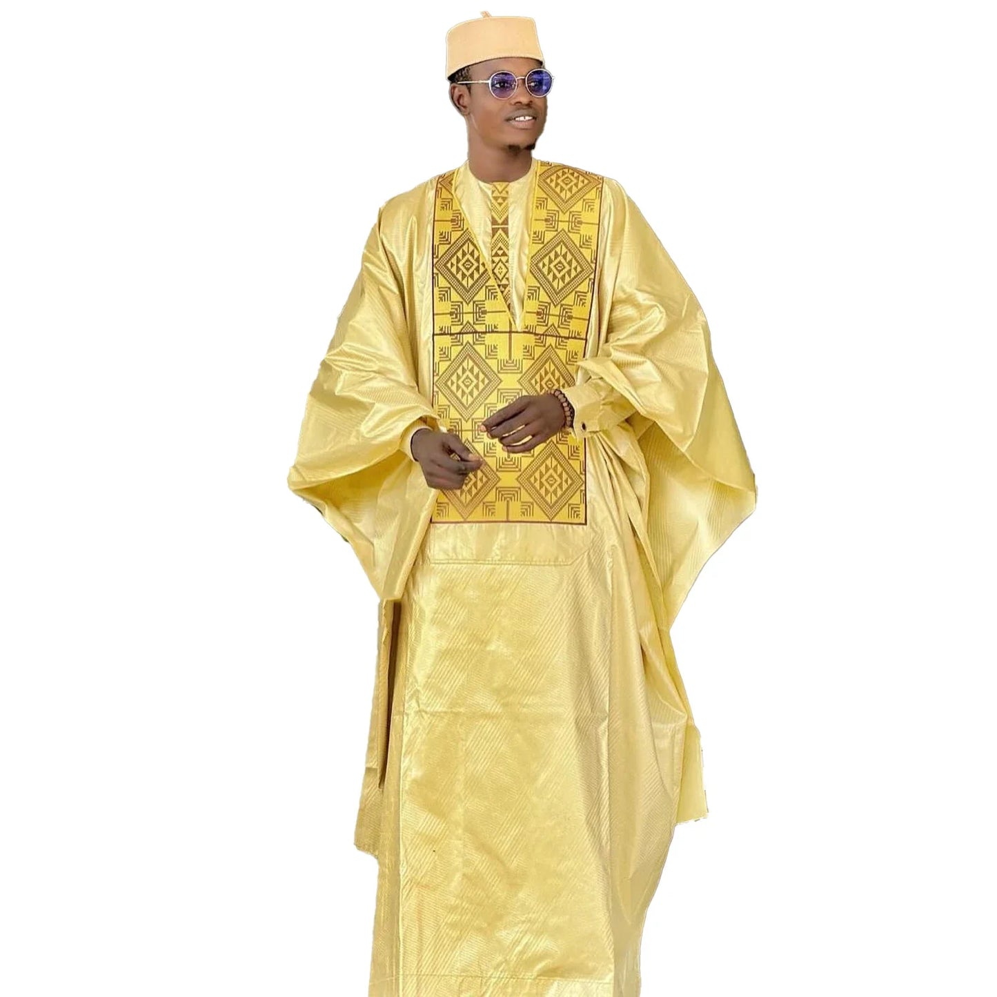 African Clothes For Man Bazin Riche Embroidery Design Top Long Sleeve 3 Piece Set