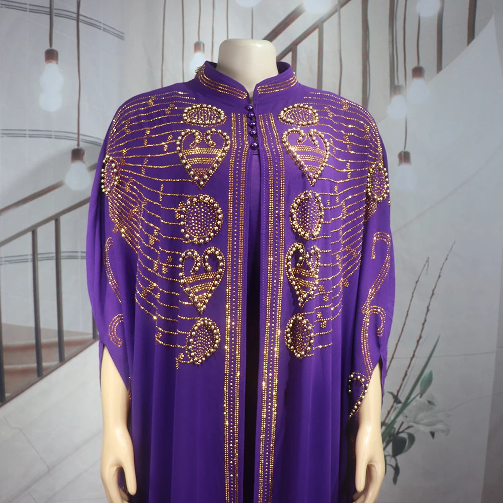 Elegant and beautiful BUBU two-piece dress african women dresses chiffon african dress rhinestone robe soirée femme luxe