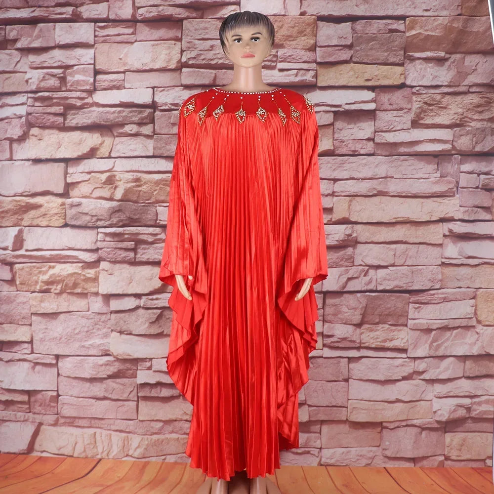 2024 Plus Size African Dresses for Women Summer Fashion Africa Long Sleeve Pleated Long Maxi Dress Gowns Kaftan Africa Clothing