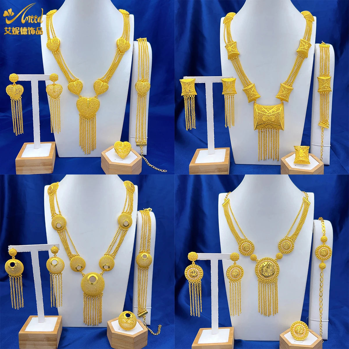 ANIID Dubai 24K Gold Color Long Jewelry Sets Wedding African Necklace Earrings For Women Nigerian Indian Bridal Set Party Gifts