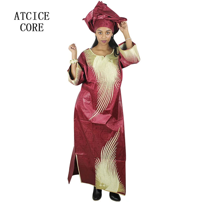 African Attire For Women Bazin Riche Embroidery Plus Size Elegant Party Church Dress