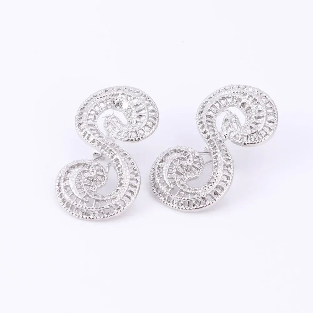 African Jewellery Sets Silver Color Hollow Out Necklace Bracelet Ring Earrings Sets Classic Bridal Jewelry Sets
