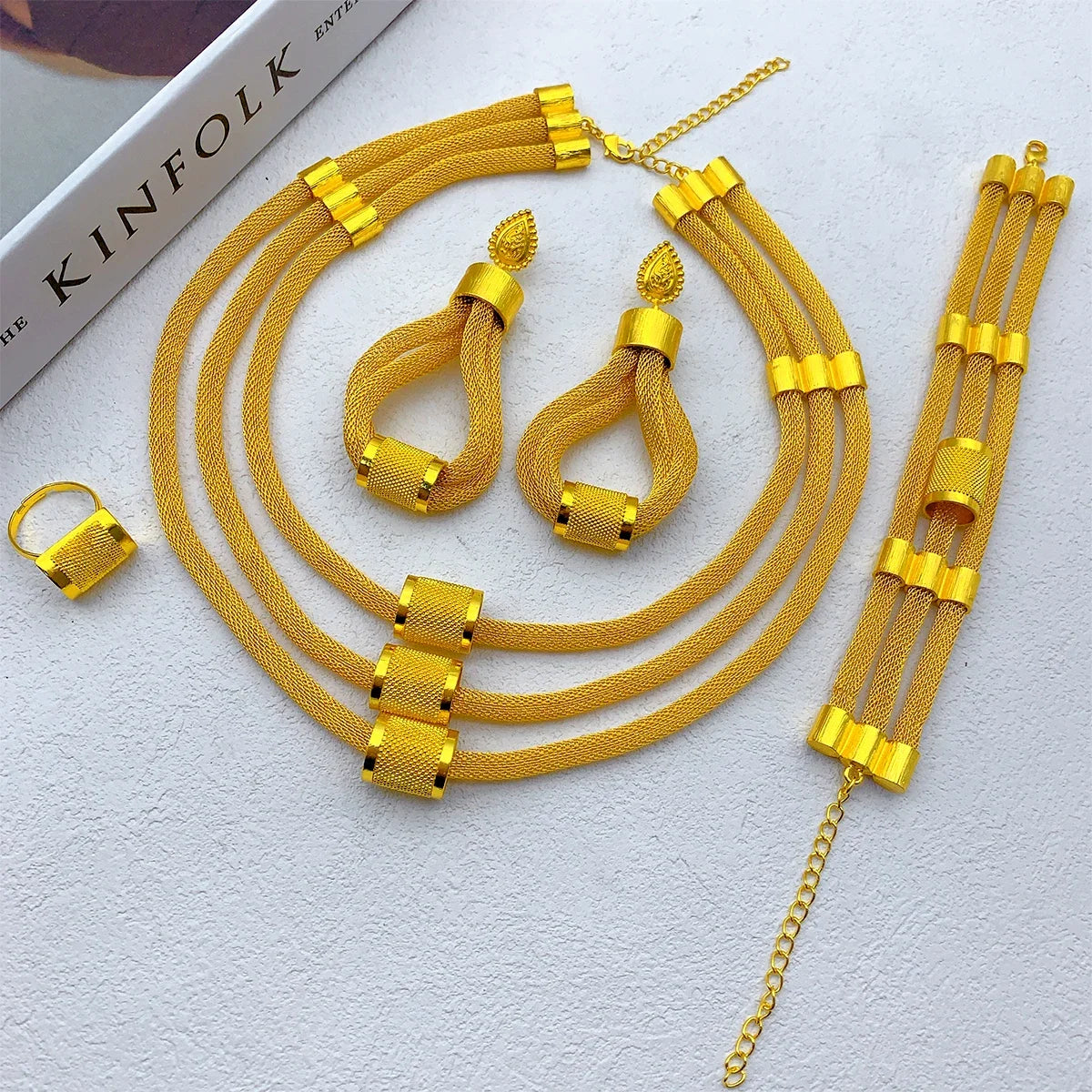 Luxury Dubai Ethiopian Multilayer Necklace And Earrings Sets For Women Indian Bridal 24k Gold Color Jewelry Set Wedding