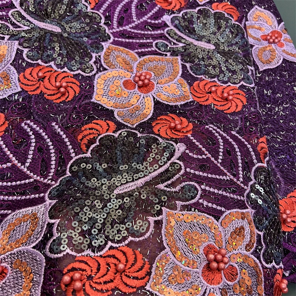 Nigerian Tulle Lace Fabric with Sequins Embroidery, High Quality, African Sewing, Guipure Net Cloth, Prom Dresses, 5Yards