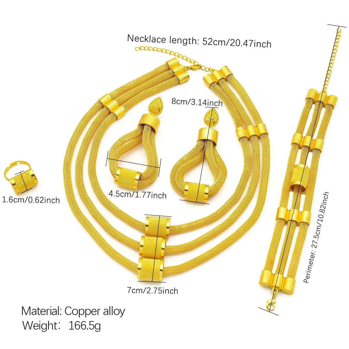 Luxury Dubai Ethiopian Multilayer Necklace And Earrings Sets For Women Indian Bridal 24k Gold Color Jewelry Set Wedding