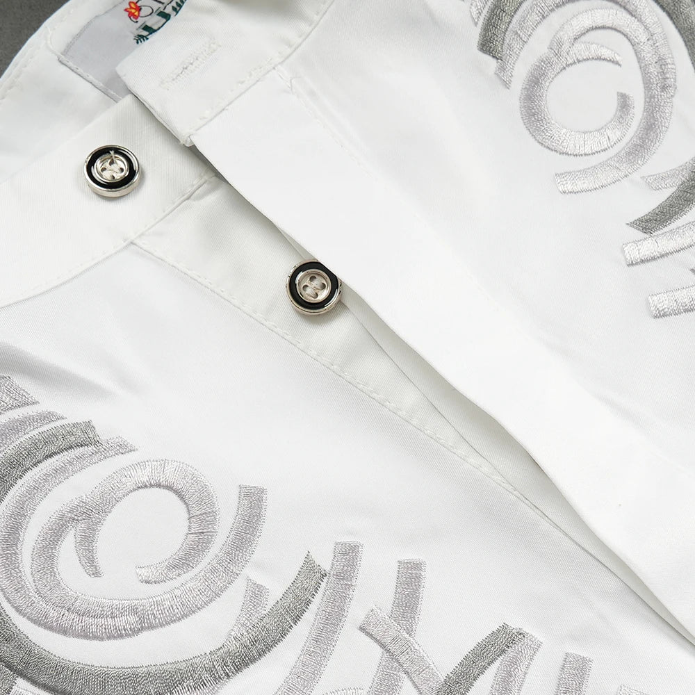 H&D African White Top And Pant 2 PCS Sets For Men Embroidery Work Wear Thobe Traditional Wedding Party Suits Plus Size Clothes