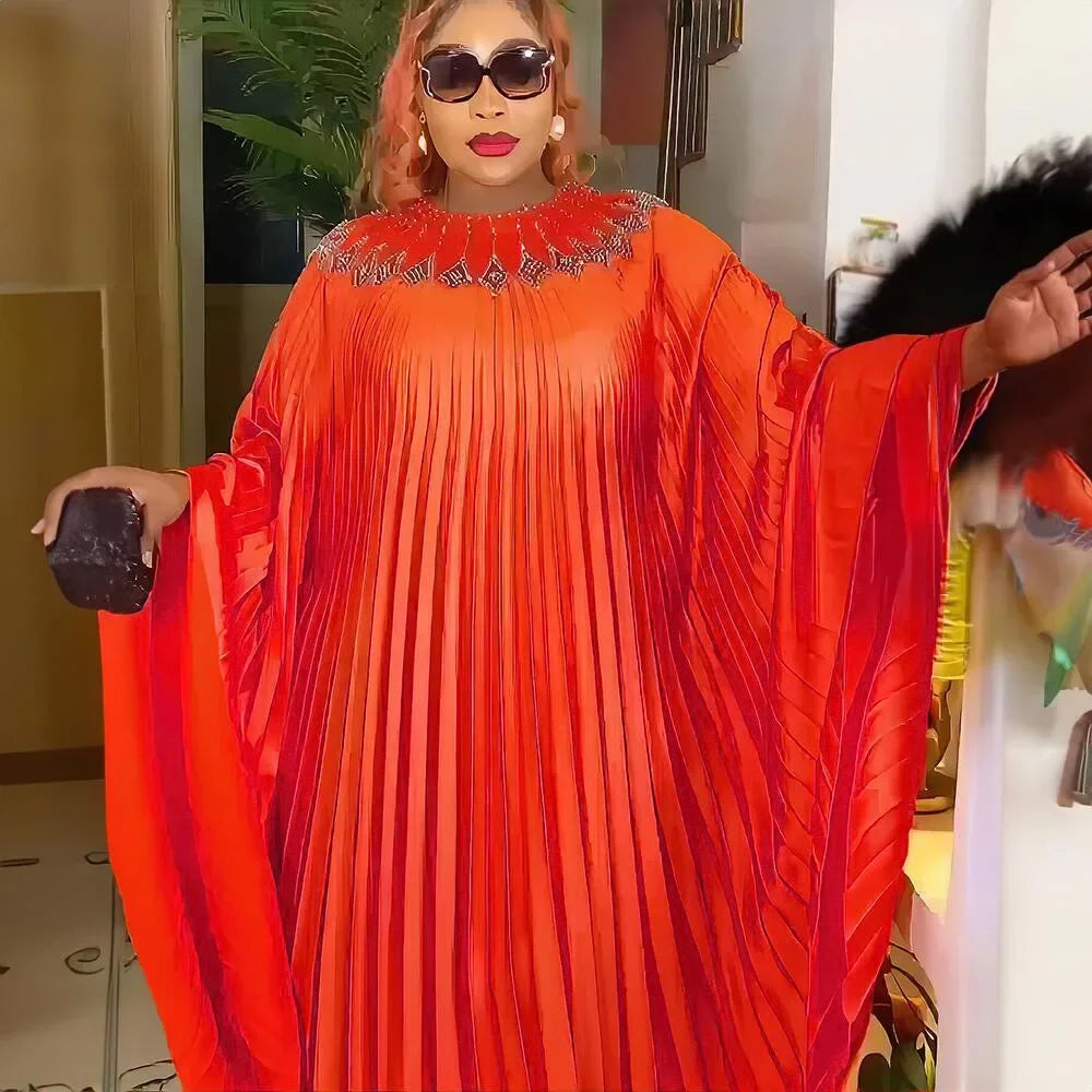 2024 Plus Size African Dresses for Women Summer Fashion Africa Long Sleeve Pleated Long Maxi Dress Gowns Kaftan Africa Clothing