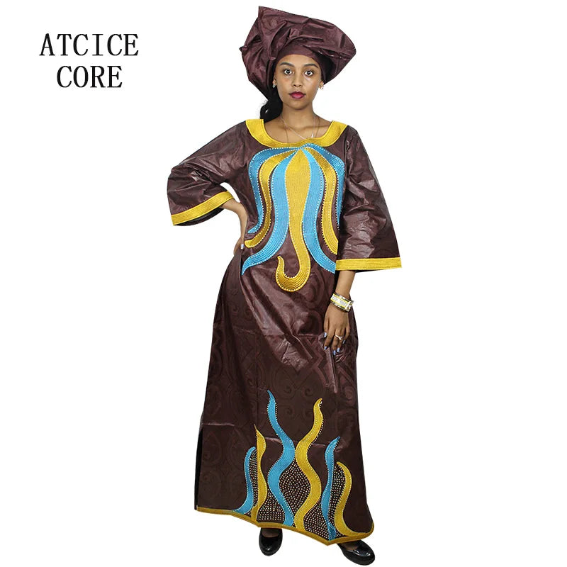 African Dre ss for Women Plus Si ze Embroidery Weddi ng Guest Long Maxi Dress with Scarf