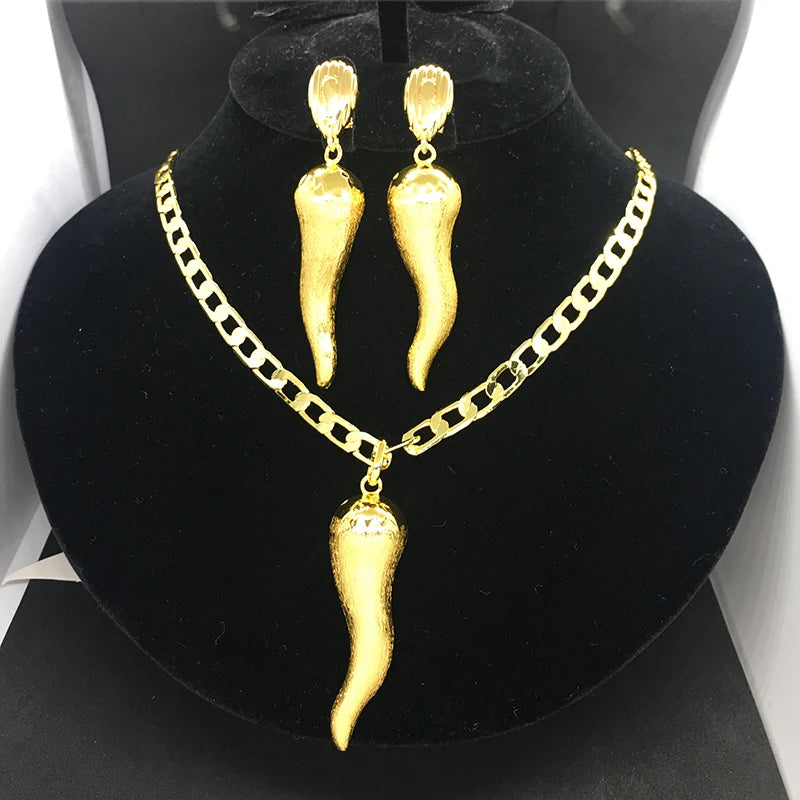 Brazilian Jewelry Set For Women Chili Earrings Pendant Dubai Nigerian African 24k Gold Plated Wedding Jewellery Bridal Sets