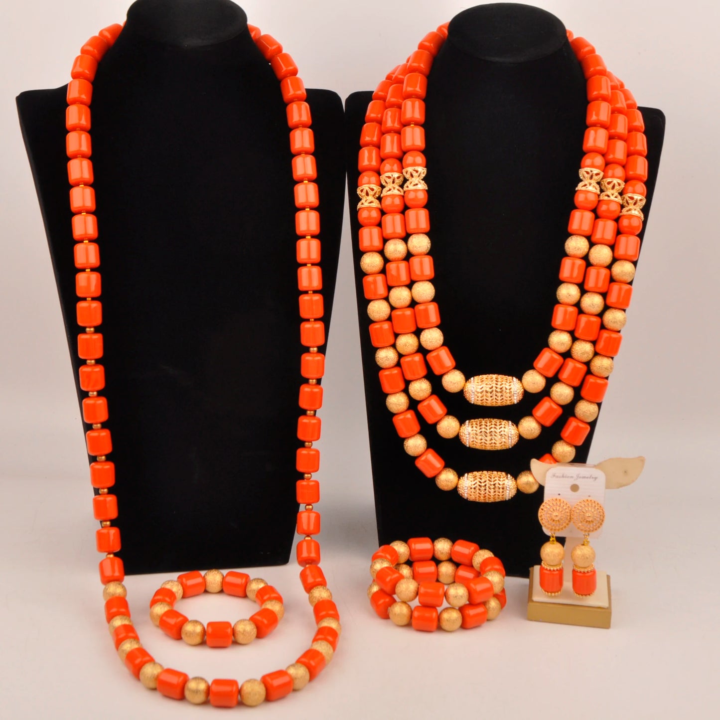 Orange Nigerian Artificial Coral Bead Necklace African Jewelry Sets