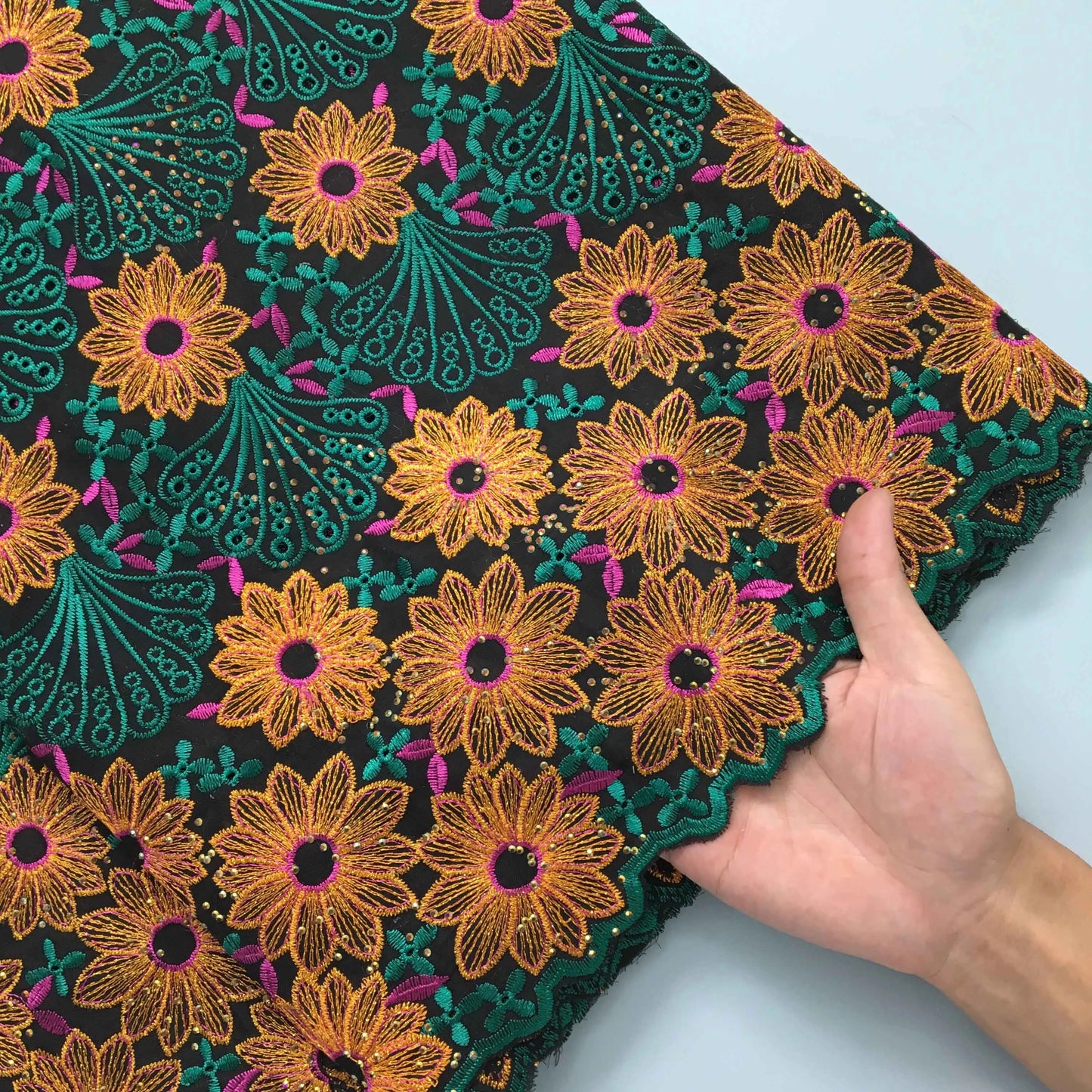 2024 African Cotton Lace Fabric High Quality Nigerian Stones Cotton Lace Fabric Swiss Voile Lace For Women Wedding Dress TY3806