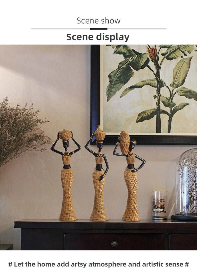 African Girl Home Ethnic Style Craft Resin Ornament Creative Gift Living Room Study Office Desk Character Decoration home decor