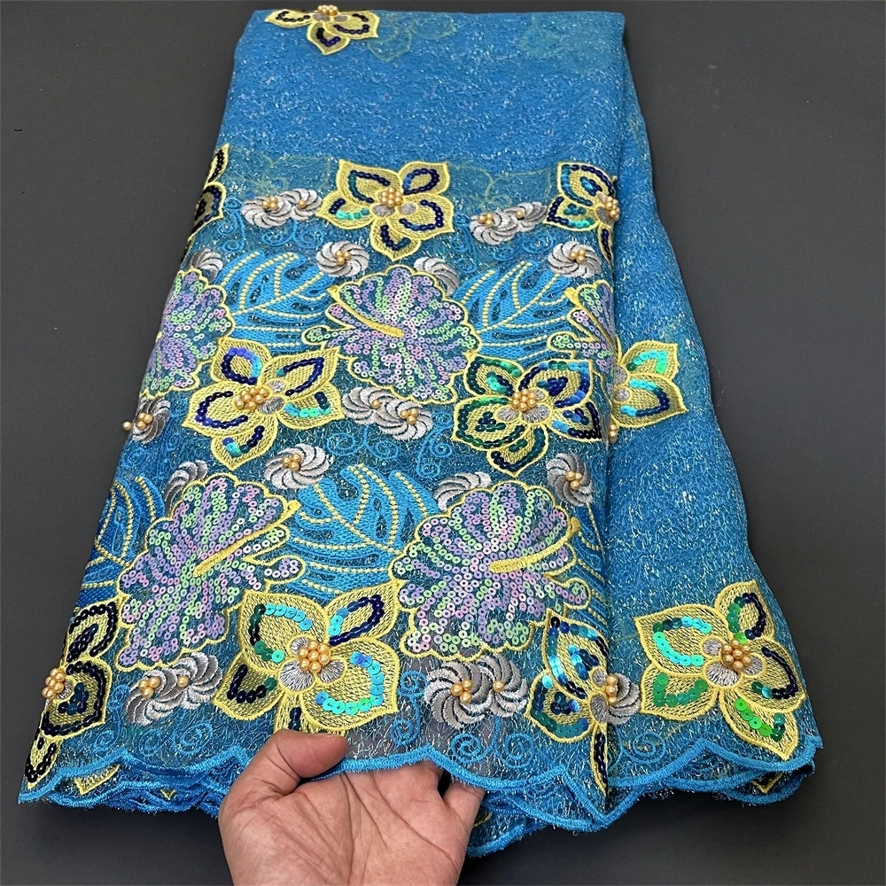 Nigerian Tulle Lace Fabric with Sequins Embroidery, High Quality, African Sewing, Guipure Net Cloth, Prom Dresses, 5Yards