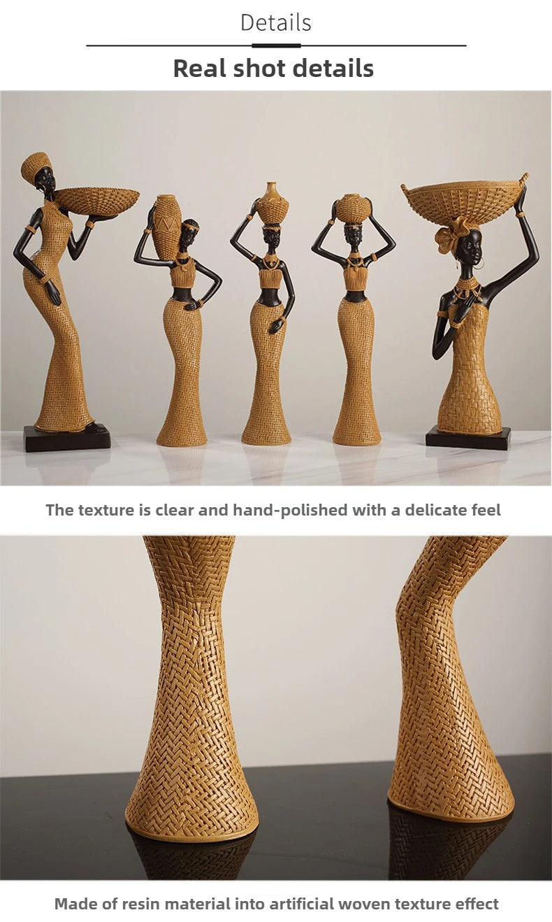 African Girl Home Ethnic Style Craft Resin Ornament Creative Gift Living Room Study Office Desk Character Decoration home decor