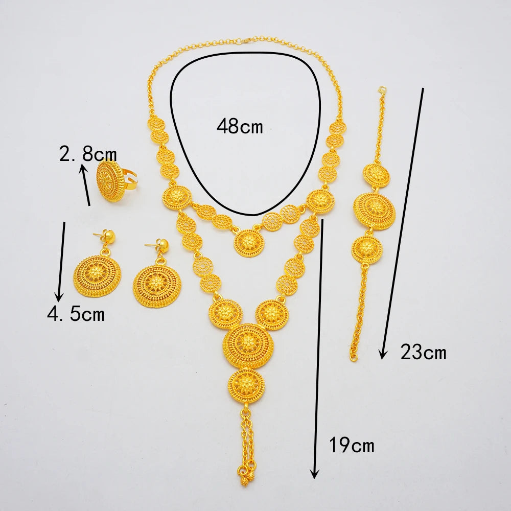 African Ladies Dubai 24k Gold Plated Long Necklace Set Bridal Banquet Wedding Jewelry Set Accessories