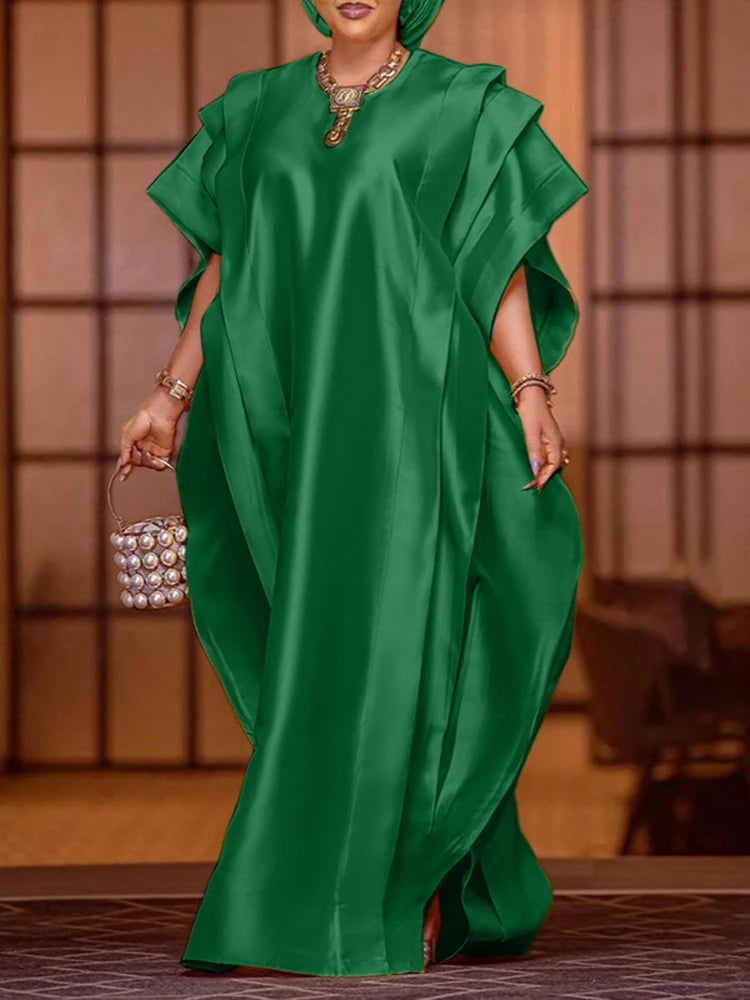 VONDA Plus Size 5XL Elegant Maxi Long Dress 2024 Fashion Satin Dress Sexy Printed Patchwork Bat-wing Sleeve Vestidos Ruffle Robe