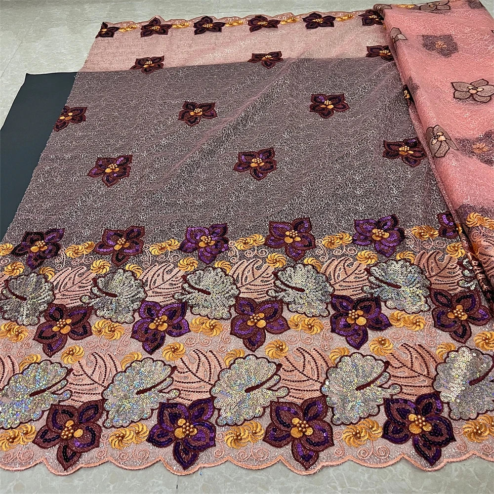 Nigerian Tulle Lace Fabric with Sequins Embroidery, High Quality, African Sewing, Guipure Net Cloth, Prom Dresses, 5Yards