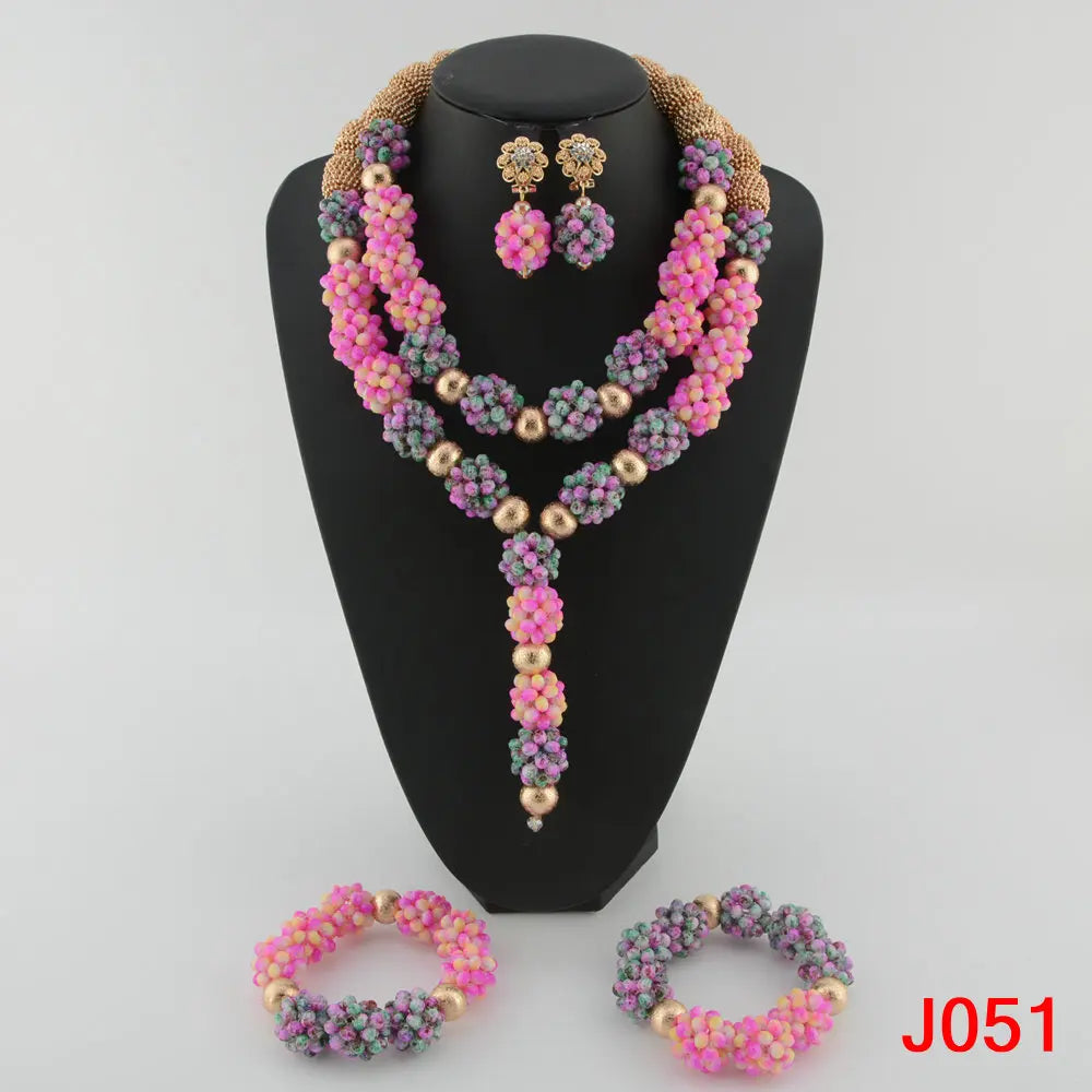 Fashion african coral beads necklace set nigerian wedding african beads jewelry Set