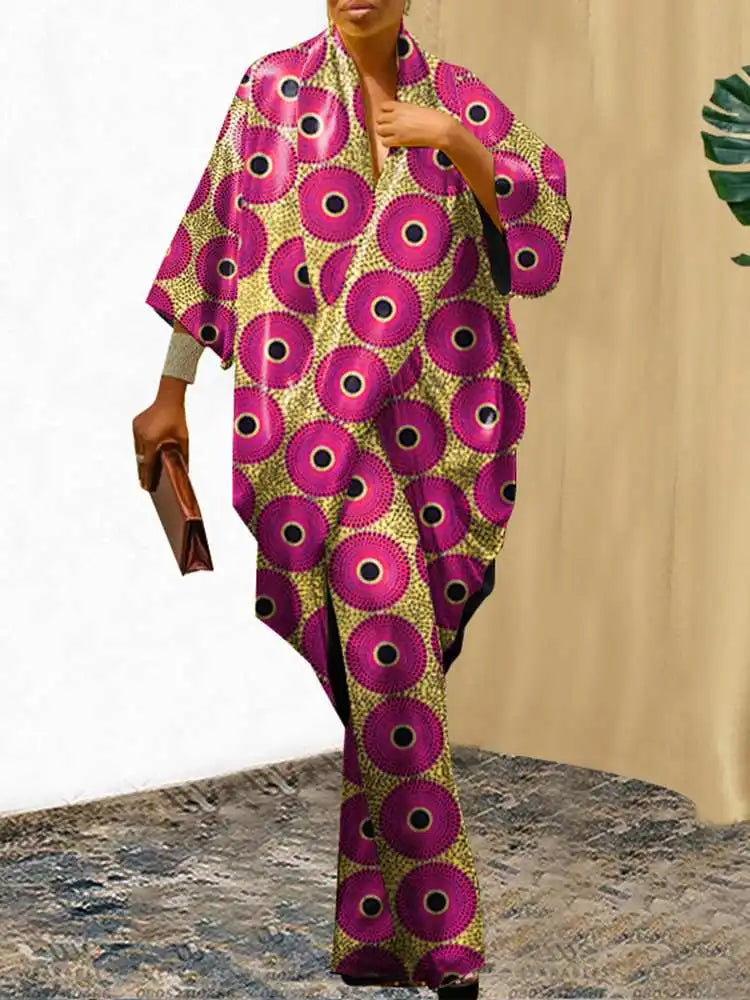 VONDA Plus Size Women Elegant Wide Leg Pants Pants Sets 2024 Vintage 3/4 Sleeve Elastic Waist Tops+Trousers Casual Pleated Suits