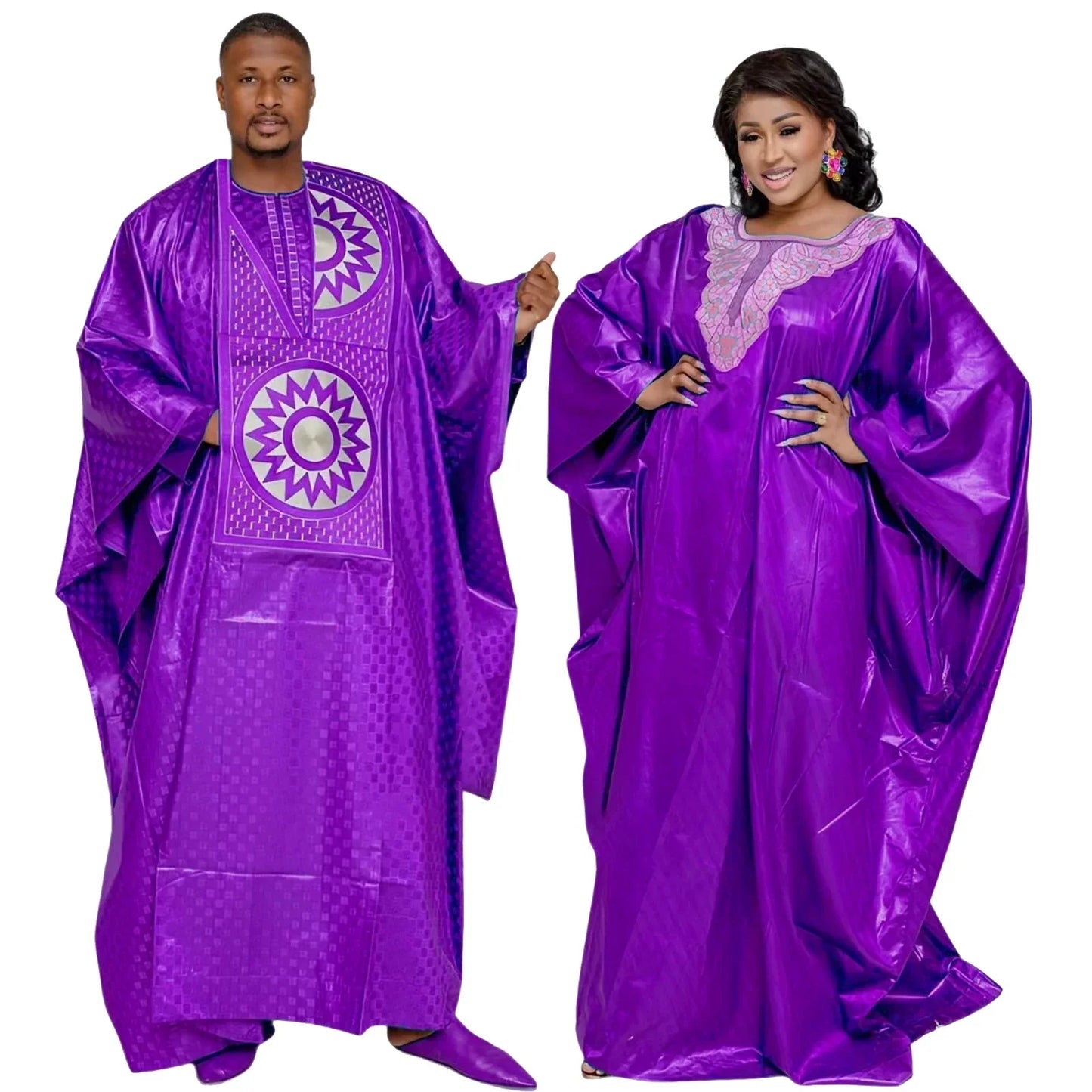 African Dresses For Couples Traditional  Bazin Embroidery Dresses Floor Length Dress With Scarf Couple Design
