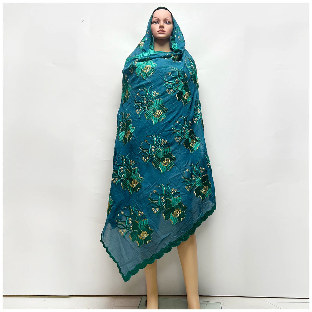 High Quality 100% Cotton Fabric Rayon Cotton Thread Eembroidered Scarf African Women Hijab Muslim Scarf Dubai Excellent Style