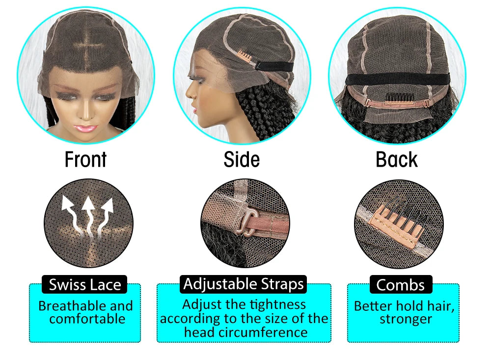 HD Full Lace Braided Wigs for Black Women Box Braids Synthetic Lace Front Wig Big Square Knotless Box Braids With Baby Hair