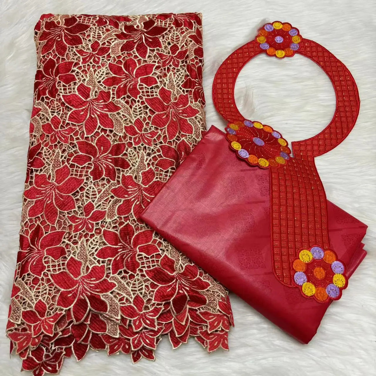 2024 High Quality 2.5yards Bazin Riche Brocade Fabric +2.5 Yards African Cotton Lace Fabric with Collar Set for Dress  M4-1212-1