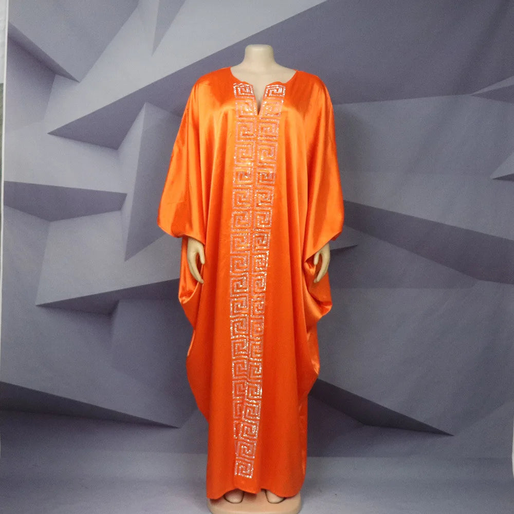 2025 High Quality African Women Plus Size Dress Bat Sleeve V Neck Robes Diamond Dashiki Maxi Dresses Muslim Femme Elegant Abayas