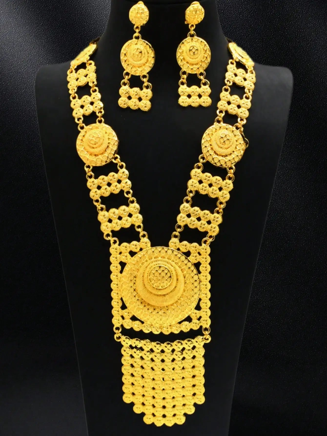 Women Ethiopian Gold Color Jewelry Set Bridal Dubai Wedding Brazilian Eritrean African Earring Necklaces Jewellery Set