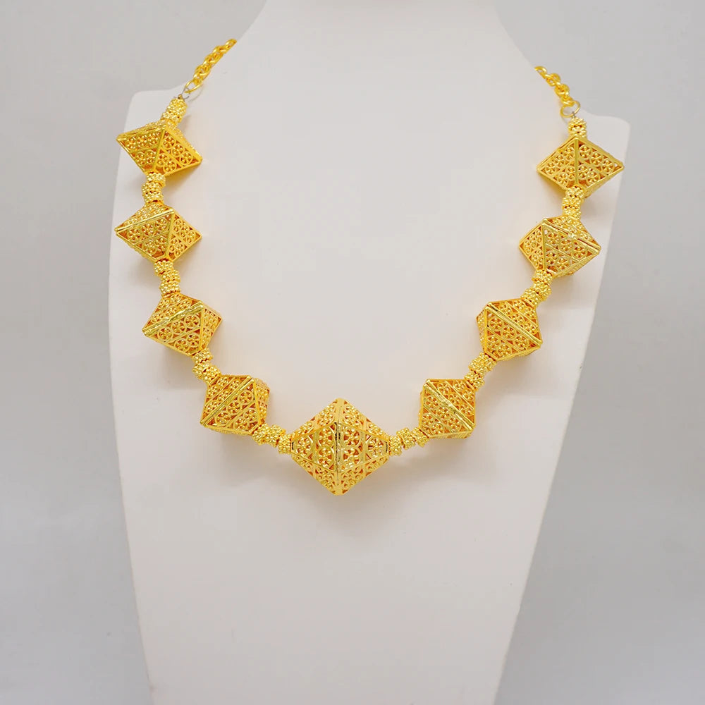 Trendy Nigerian Dubai Gold Color Jewelry Set For Women Tassel Long Chain Bridal Long Necklace Bracelet Earring Ring Wedding Sets